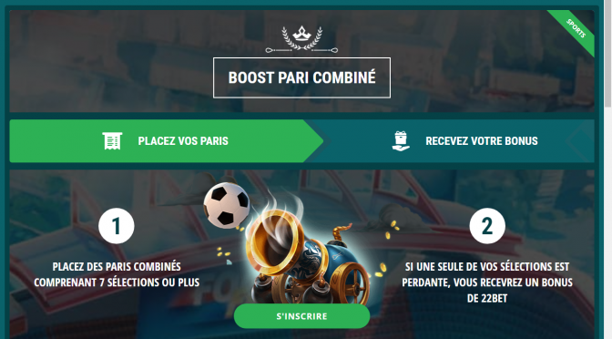 22Bet Boost pari combiné