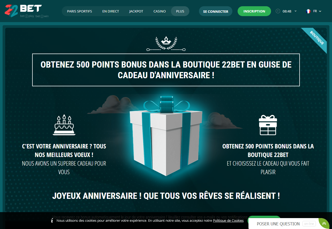 22Bet Bonus d'anniversaire